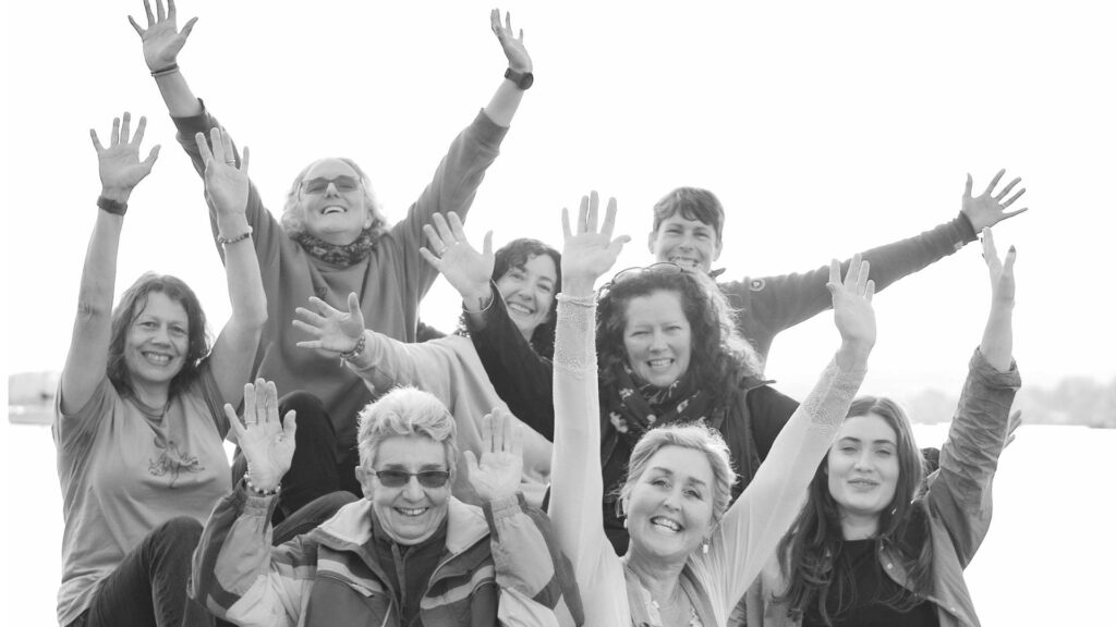 group of women cheering